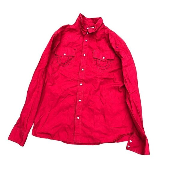 True Religion Button Up Shirt Long Sleeve West Shirt XXL Red - Picture 7 of 9